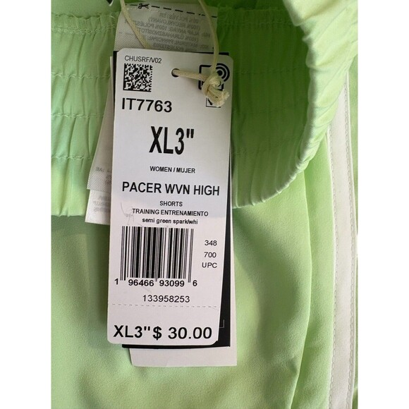 Adidas Pacer Training 3 Stripes Woven High Rise 3" Shorts Women's XL Green New! - Picture 6 of 12